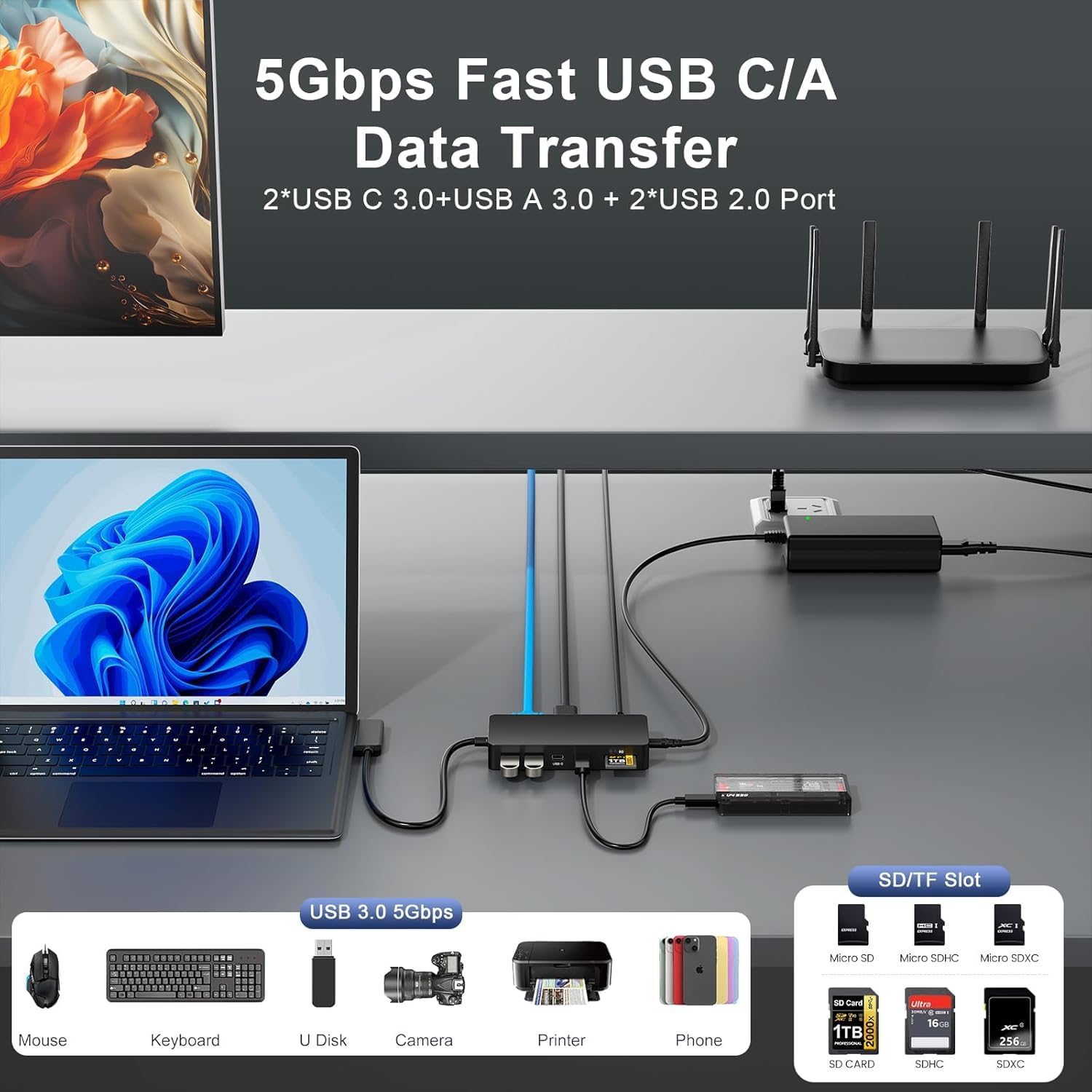 New MS Surface Pro Docking Station Triple Display with 4K@60Hz HDMI+VGA, 11 in 1 Surface Dock 2 with Power Adapter for Microsoft Surface Pro 11/10/9/X/8/7/6/5/4/3,Surface Laptop 7-1, Surface Go/Book