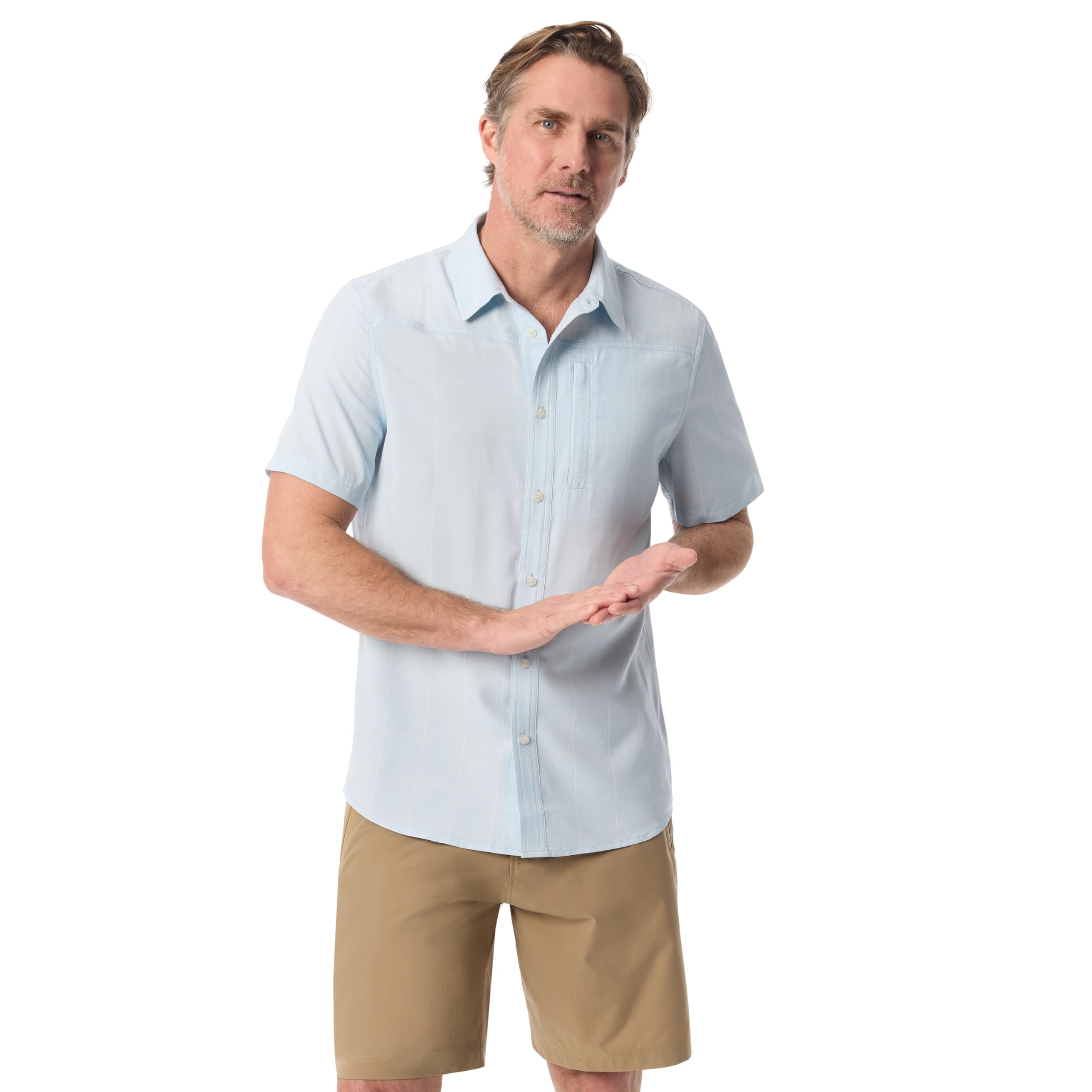 BASS OUTDOOR Men's Short Sleeve Uv Protection Cationic Button Up Shirt Standard