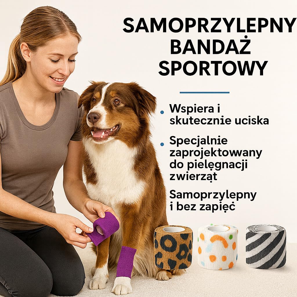 Sportowy bandaż samoprzylepny 36 szt. - Elastyczna taśma klejąca na rzep 2,5 i 5 cm - oddychająca, wodoodporna - do pielęgnacji zwierząt i ludzi - kolorowa i hipoalergiczna