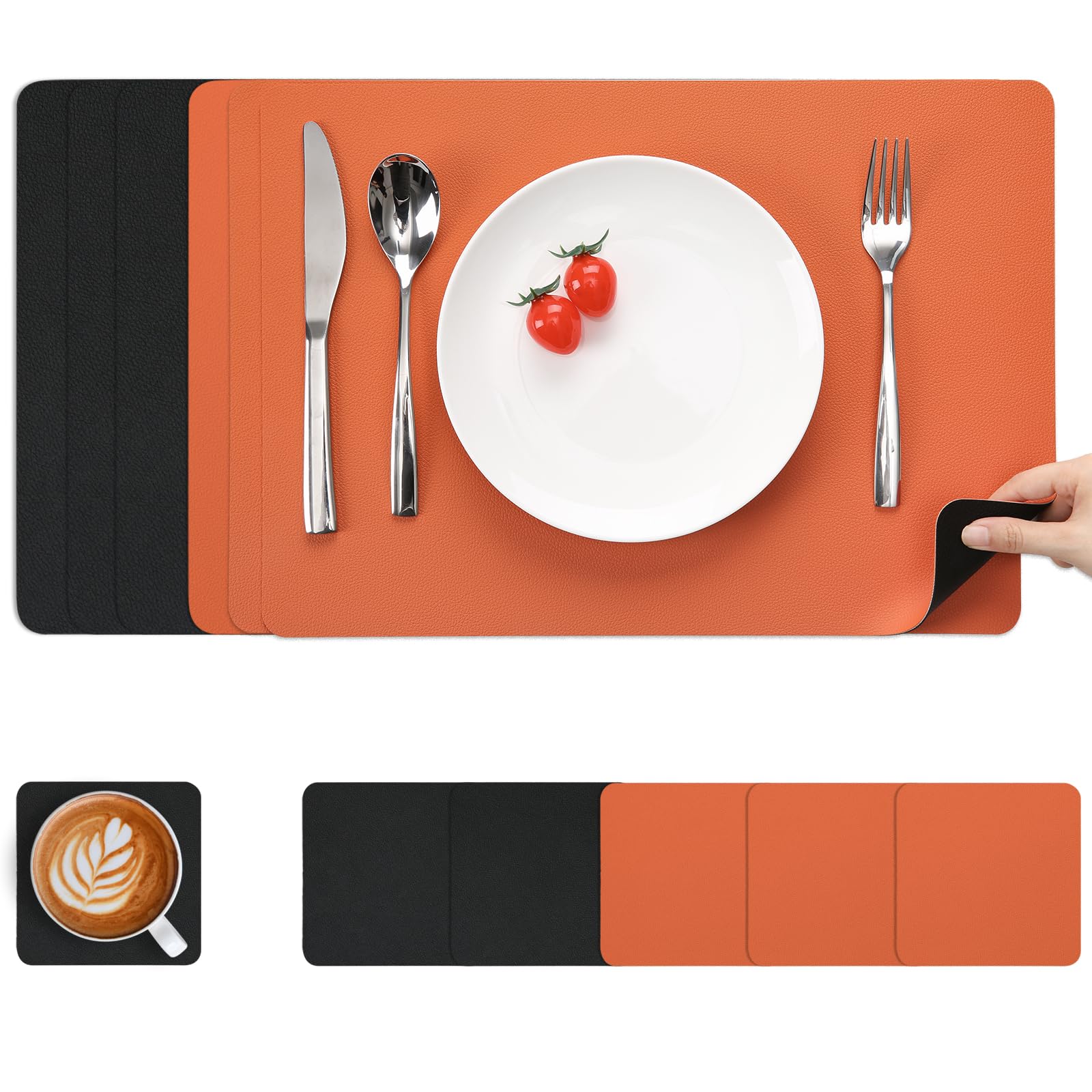 Myir JUN Tischsets Abwaschbar und Untersetzer - Leder Platzdeckchen Platzset Abwischbar Doppelseitigen Umkehrbares Rutschfest Lederoptik
