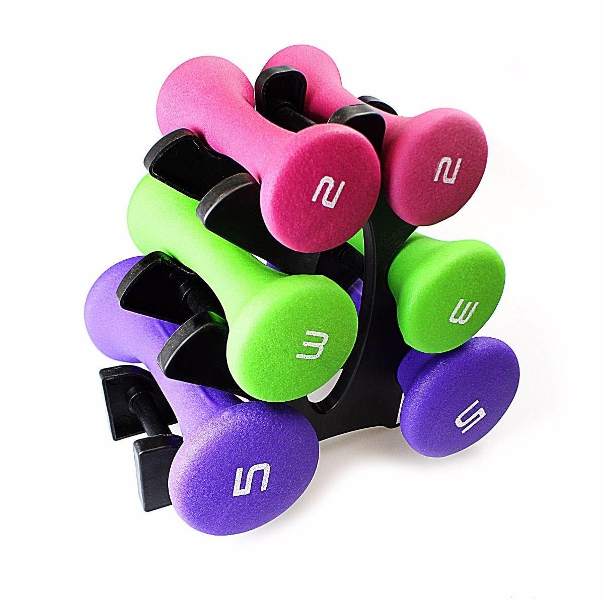 HK Sport 6 VINYL DUMBELLS SET -2lb, 3lb, 5lb -Muscle & Resistance Training, Body Building & LED Keychain Light