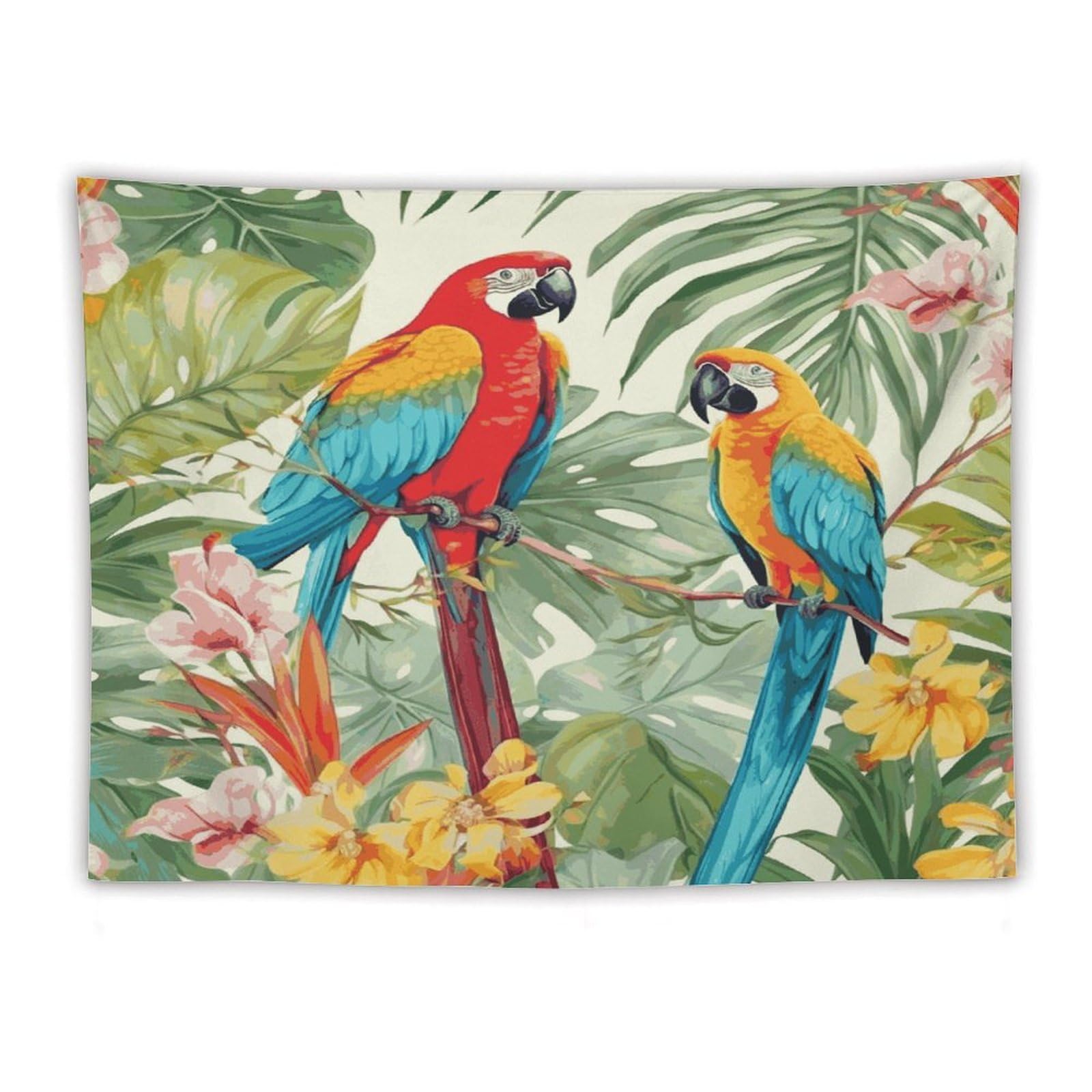 LDGSUPH Tropical Plants And Parrots Tapestry Wall Hanging Decor Anti-fading Aesthetic Wall Tapestries Fashion Wall Blanket Decor Modern Wall Art Tapestry for Bedroom Home Decor 60"x80"