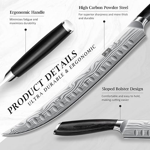 Miniatura 3 de HOSHANHO Carving Kinfe - Cuchillo de corte de carnicero de acero forjado de alto carbono en polvo de 10 pulgadas, afilado y curvado para cortar