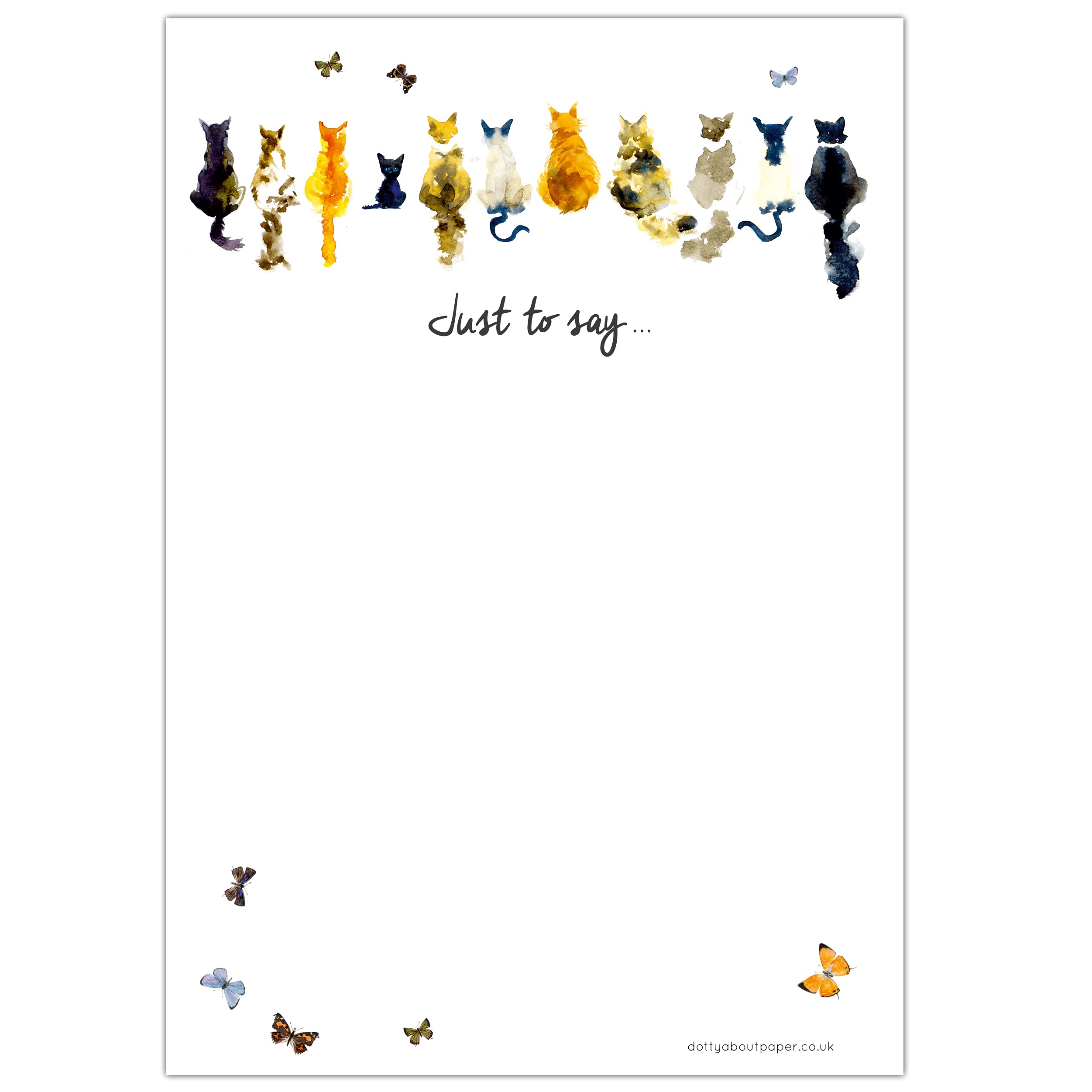 Cats & Butterflies - Thank You Note Sheets & Envelopes - Pack Of 20 Cute Family Friends Watercolour All Occasions Boys And Girls Made In The Uk 572