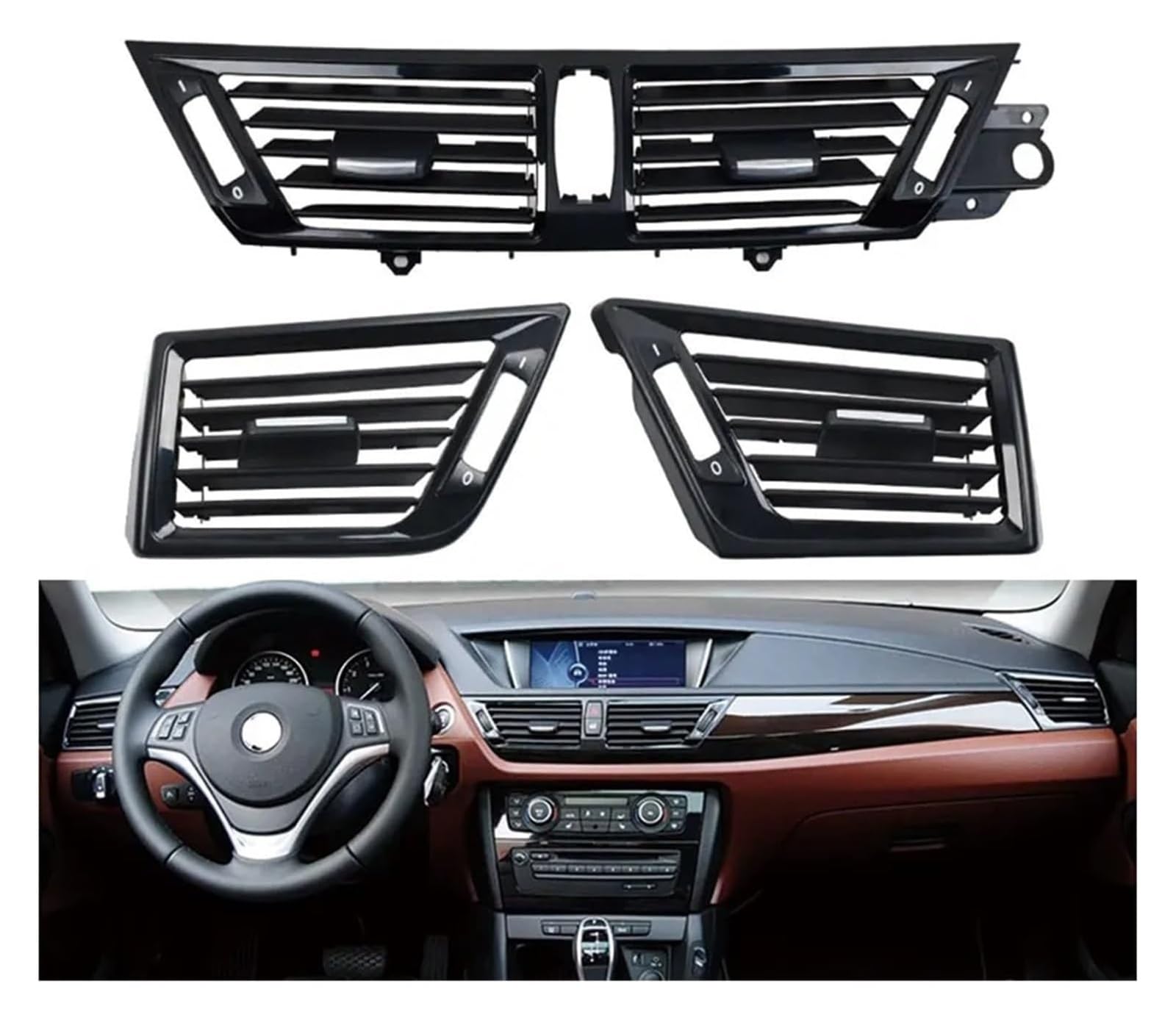 Salida Aire Rejilla para BMW X1 E84 2010-2016 LHD 64229258354 Reemplazo Panel Salida Aire Acondicionado Consola Delantera Tablero(-Right Piano Black)