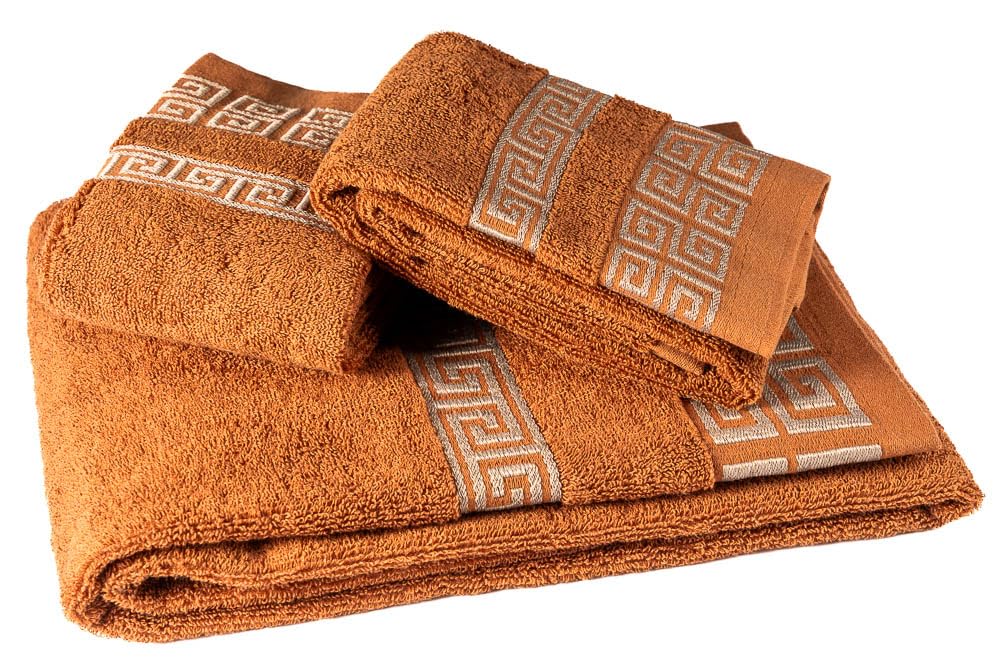 Fama hand and bath towel set | 100% cotton soft 450 GSM Towels| Luxury super absorbent-quick dry (2 hand and 1 bath towel) hand towel size 70x35cm- Bath towel size 140×70cm (Brown)