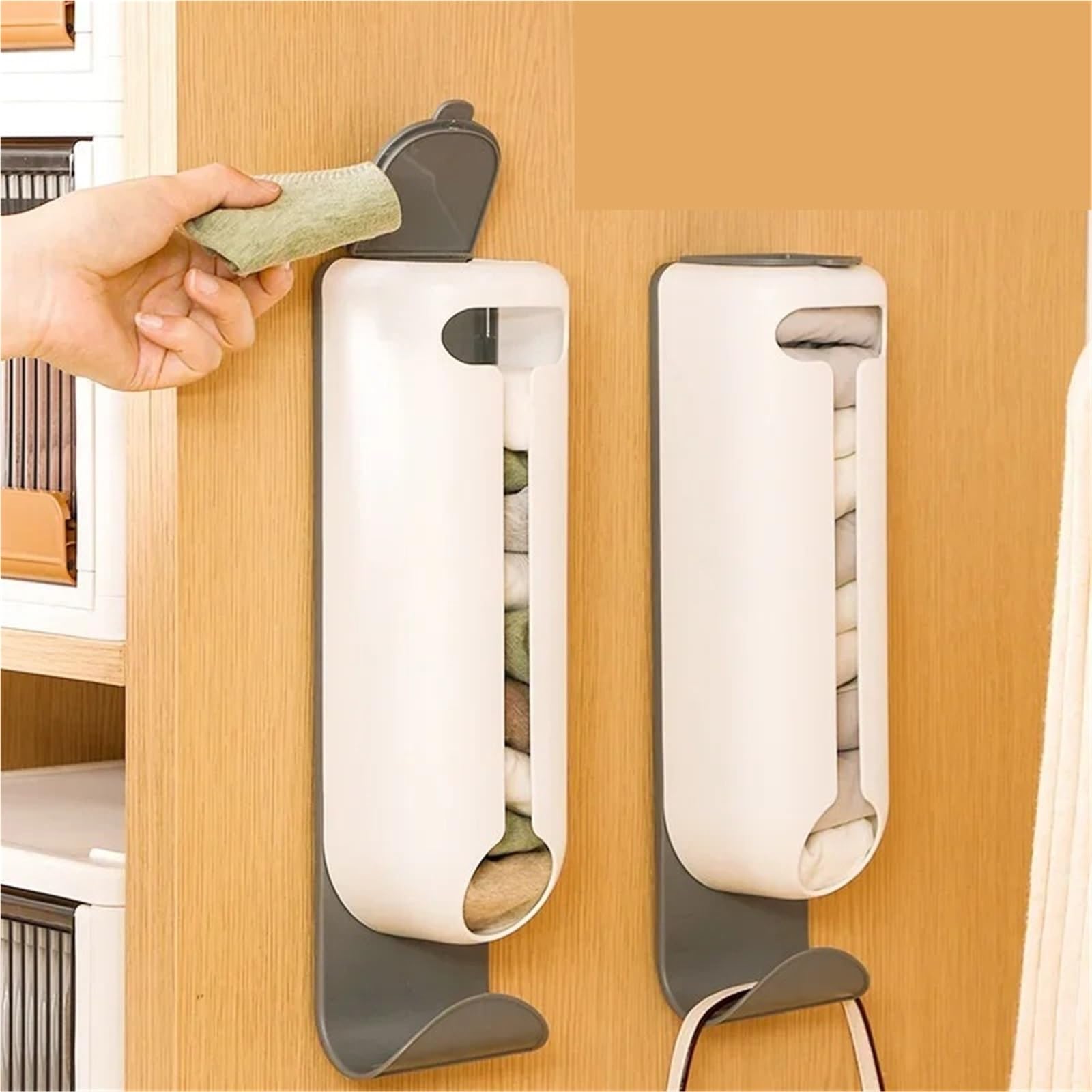 Dispensador de Bolsas plástico montado en la Pared, Organizador for Cocina y hogar, fácil Acceso, Caja Almacenamiento Basura Que Ahorra Espacio, 2 uds para Cocina y Baño
