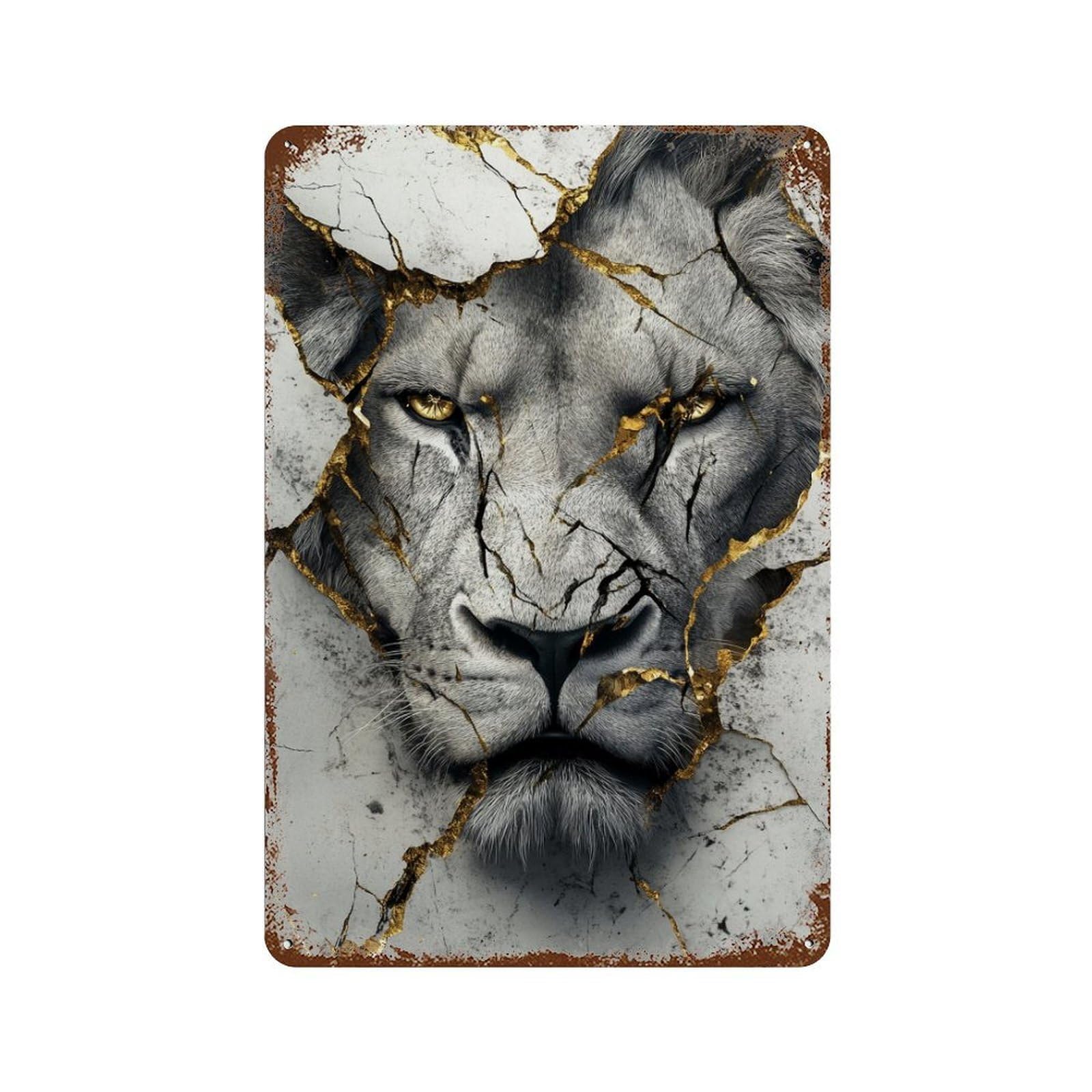 Golden Lion Wall Art Print Rust Effect Tin Sign 11.8"x7.9", Rustic Home Decor for Garage, Pub Or Kitchen