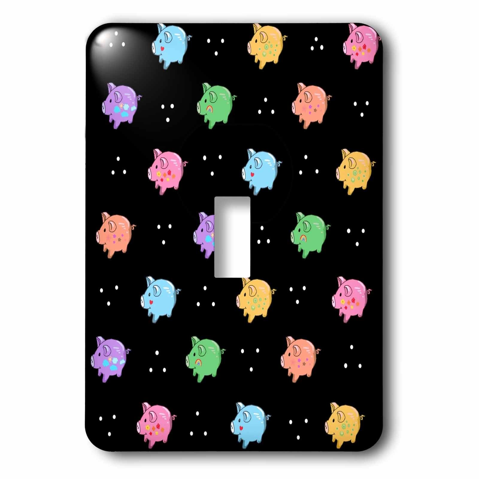 Interrupteur à bascule motif arc-en-ciel et cochon coloré pour décoration chambre enfant noir