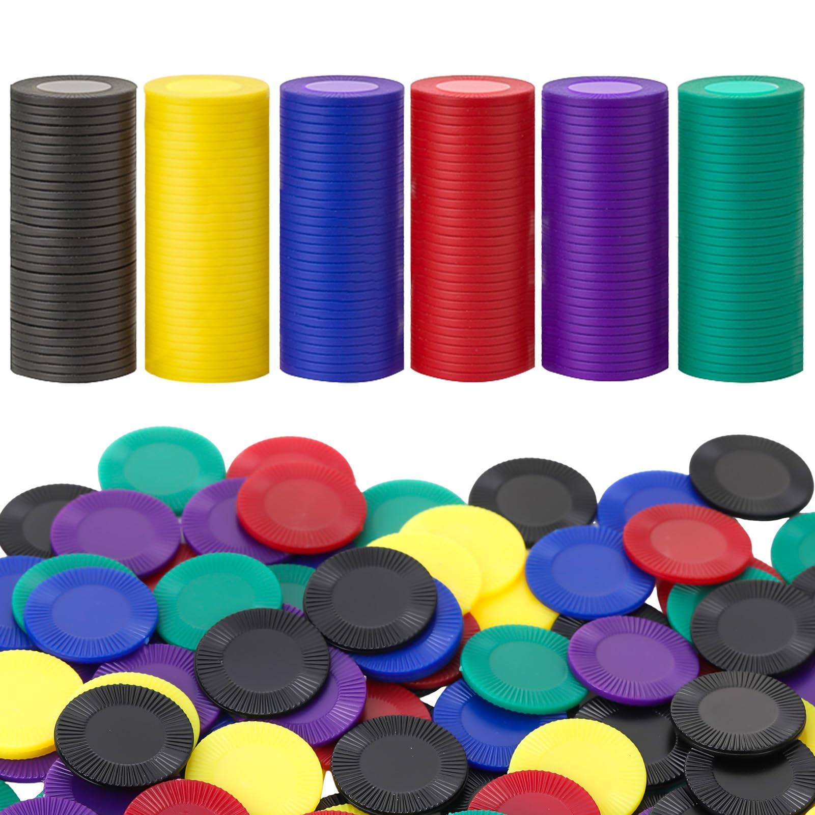 – GSrenyu 300 Pcs Poker Chips,6 Colors Plastic Tokens,Counting Chips for Children,Blank Chips Card for Kids Reward,Stackable Game Chips for Bingo Games Learning Mathematical Calculations