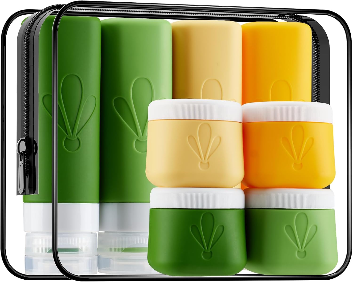 INSFIT travel bottles for toiletries 6 Pack, Leak proof Travel Size Toiletries Containers with toiletry bag, Squeezable Silicone Bottles & Cream Jars, Travel Essentials BPA-Free set for Shampoo