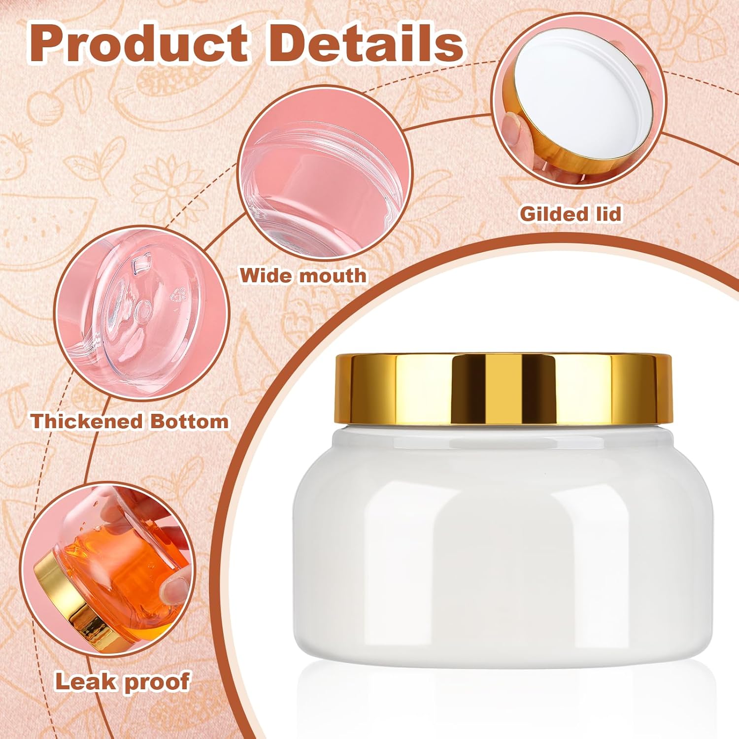 32 Pack 8 oz Plastic Tuscany Jars with Gold Lids, Body Butter Jars Clear Empty Refillable Round Cosmetic Containers with Labels Marker Pens for Creams, Lotions,Sugar Scrubs,Candy,Bath Salt