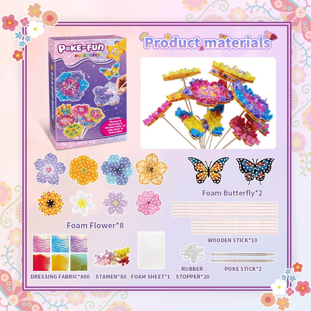 MONCAP Kit De Bricolage Papillon – 12 Papillons 3D à Décorer Avec Tissus – 4 Stylos, 1400 Pièces, 12 Cordes – Activité Créative Dès 3 Ans