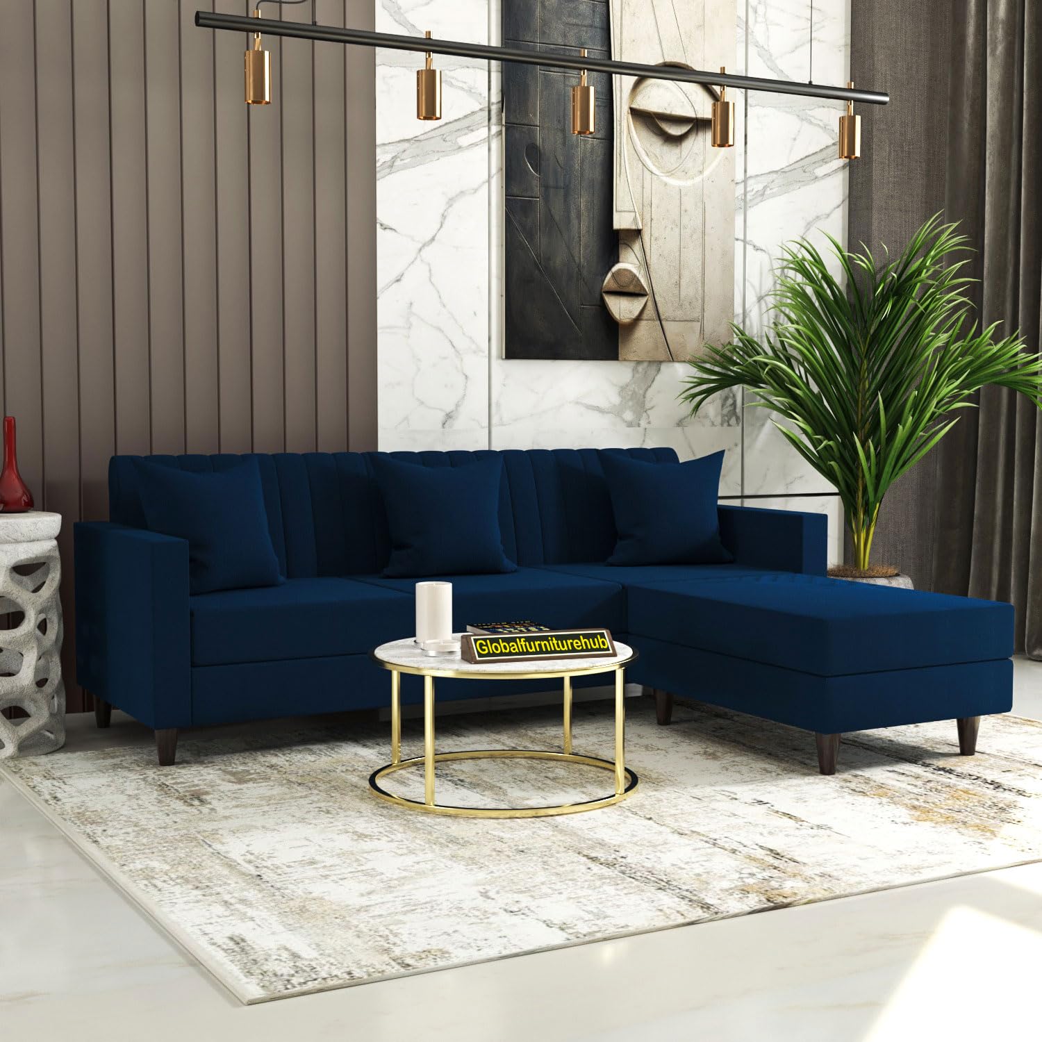 Blush- 4 Seater - L Shape Convertible Sofa Set for Living Room Furniture Sets 3 Piece Small Sofa, Modular Sectional Couch for Small Space, Upholstery-Velvet Fabric (Blue)-image-37