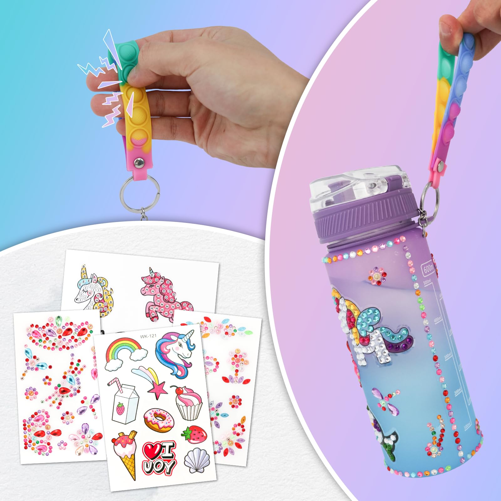 BBLYBD Unicorn Gem Diamond Painting Crafts,Fun Arts Decorate Your Own Water Bottle Kits for Girls Fun Arts and Crafts Gifts Toys for Girls, 1 1