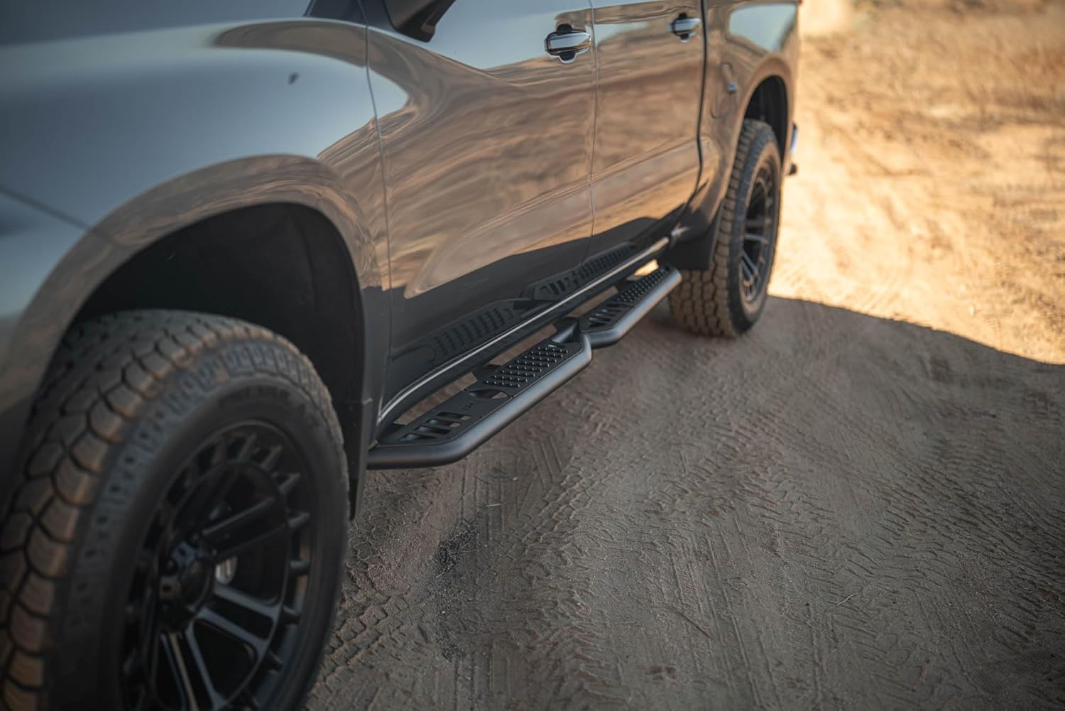 DV8 Offroad OE Plus Side Steps for 2019-2026 GMC Sierra 1500 & Chevy Silverado 1500 Crew Cab | Anti-Slip Design | Provides Protection from Light Trail Debris | Low-Profile Fitment | Powder Coated