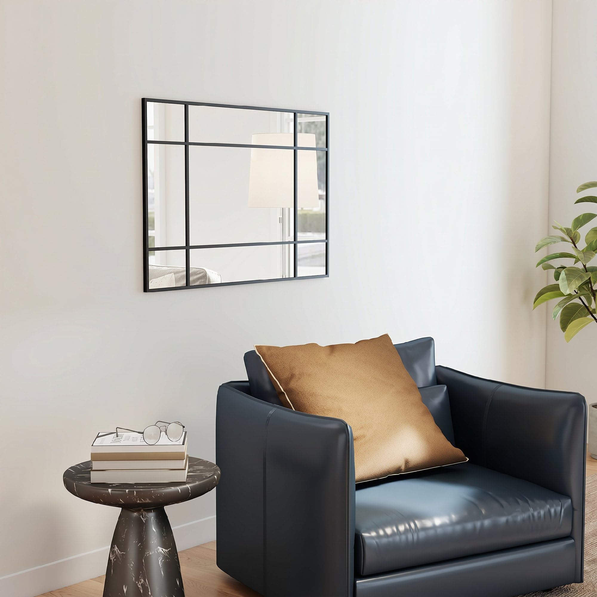 HOMCOM Lustro ścienne 90 x 60 cm, dekoracyjne lustro z metalową ramą, prostokątne lustro do sypialni, łazienki, czarne