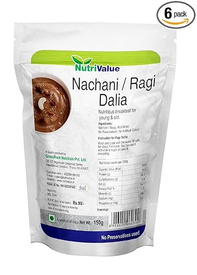 NutriValue Nachani/Ragi Dalia | Nutritious Breakfast | Red Millet | No Preservatives | (Pack of 6) 200 g x 6