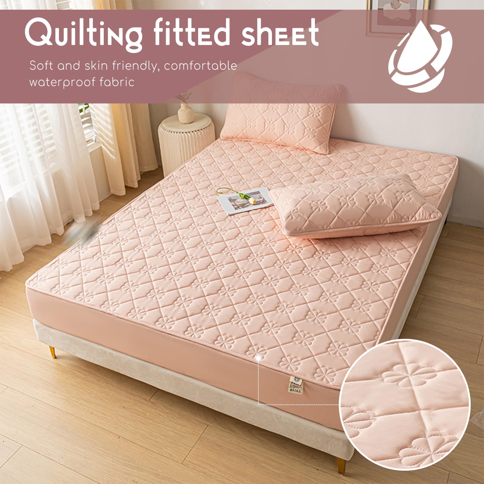 Drap Housse matelassé,150x190 Drap Housse - en Jersey Doux Coton
