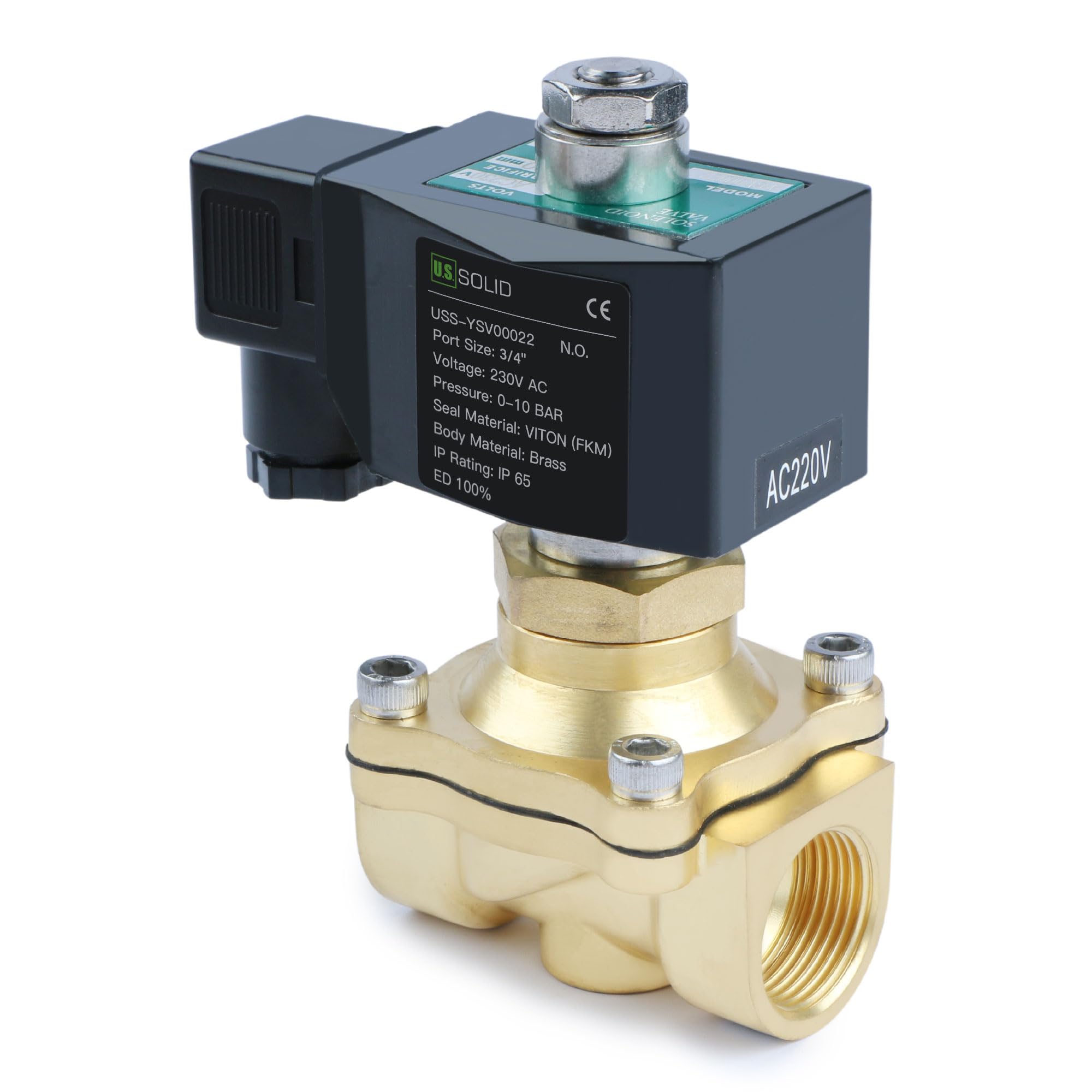 Électrovanne eau électrique en laiton 220V G 3/4" normalement ouvert pour diesel et air