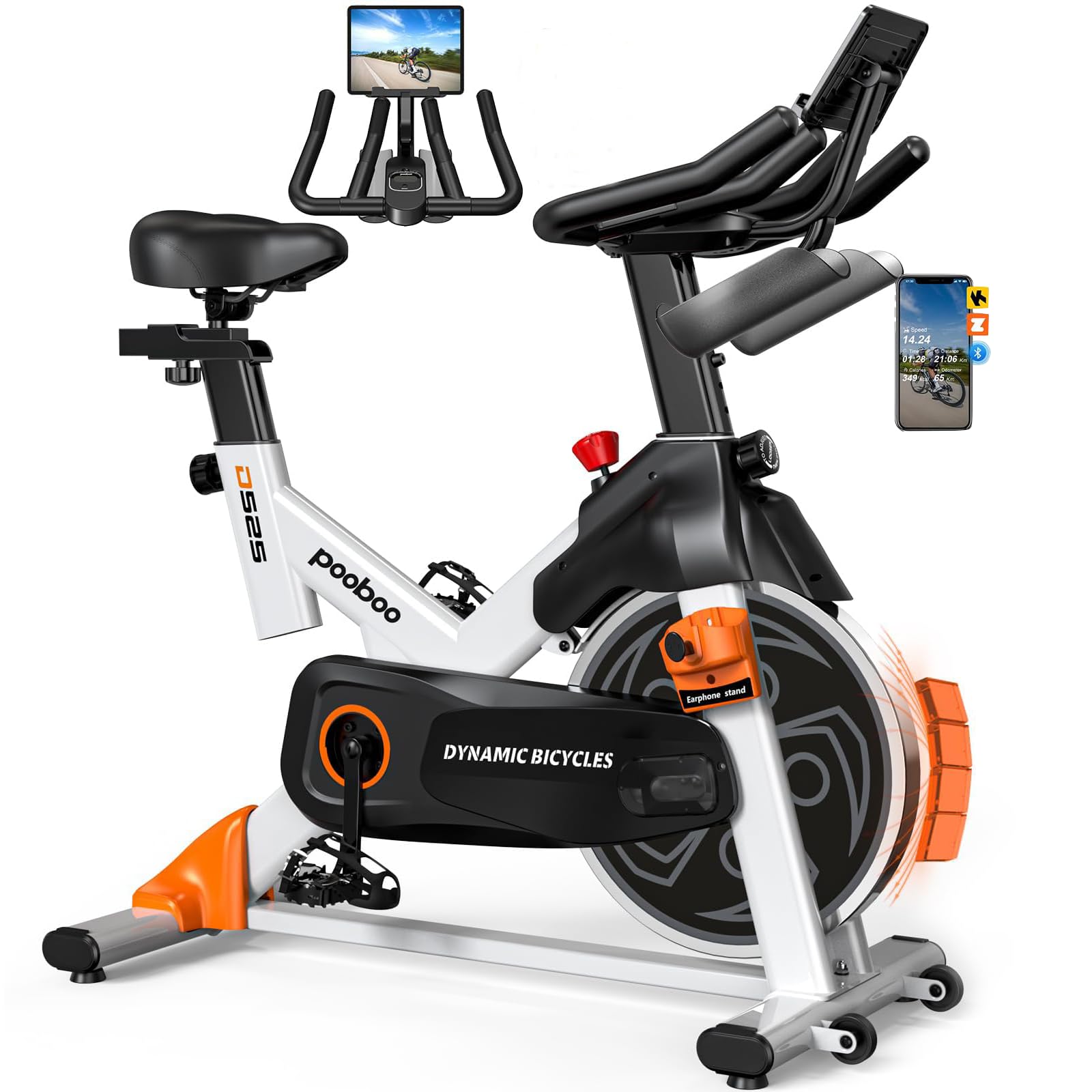 pooboo Exercise Bike,Stationary Bike for Home with Exclusive App,Indoor Magnetic Low Noise Cycling Bike with 350 lb Weight Capacity,Tablet Mount,LED Calorie Display for Weight Loss