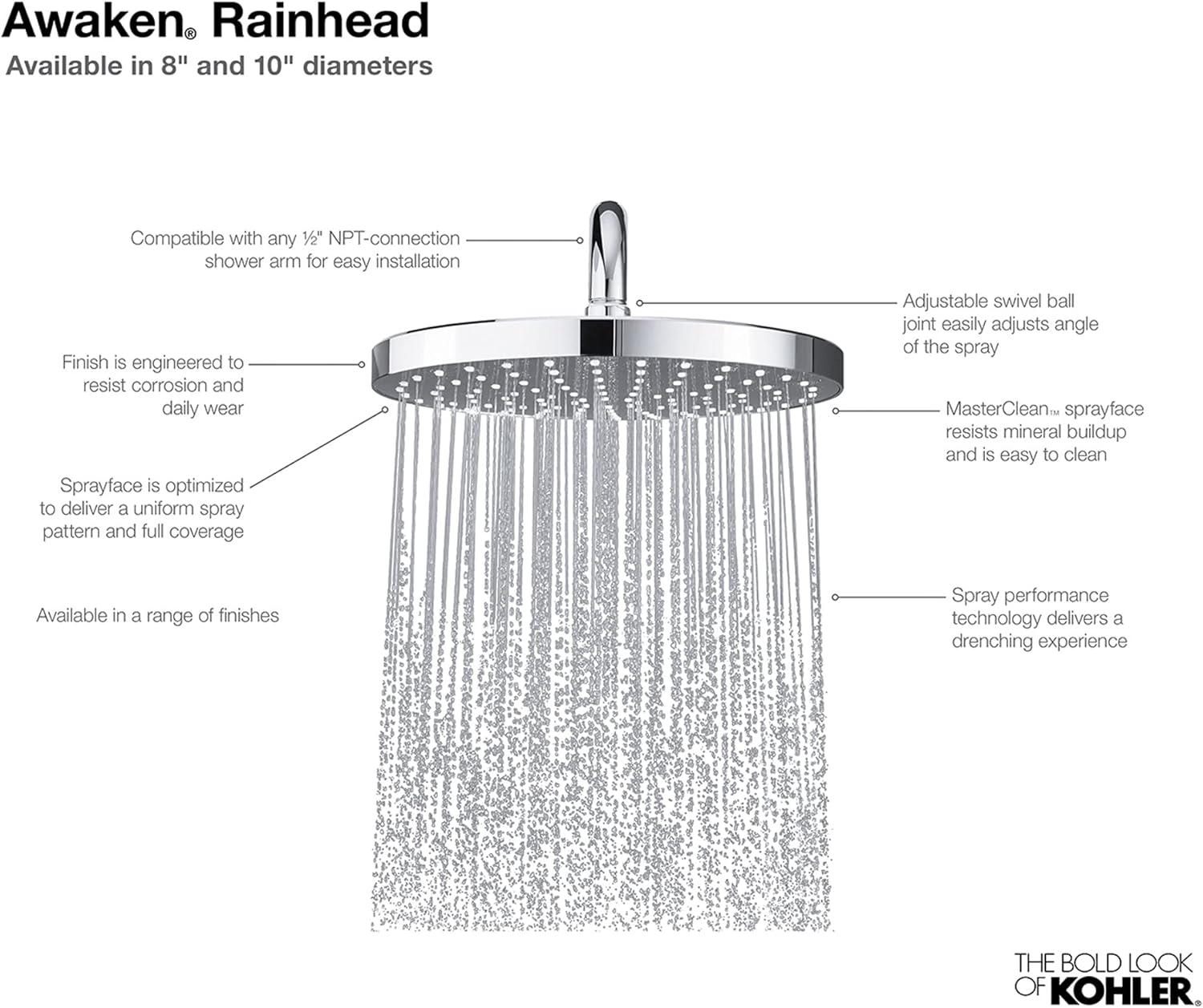 KOHLER 76464-G-2MB Awaken 8 Inch Single-Function Rain SHOWERHEAD, 8" Fixed Round Rainfall SHOWERHEAD, 1.75 GPM, Vibrant Brushed Moderne Brass