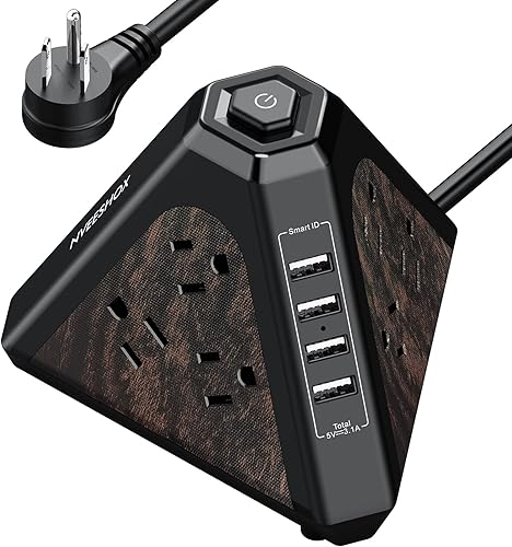 Miniatura 8 de Regleta de alimentación con protección contra sobretensiones, 9 salidas múltiples, 4 puertos de carga USB, tira extensora de salida triangular de 3