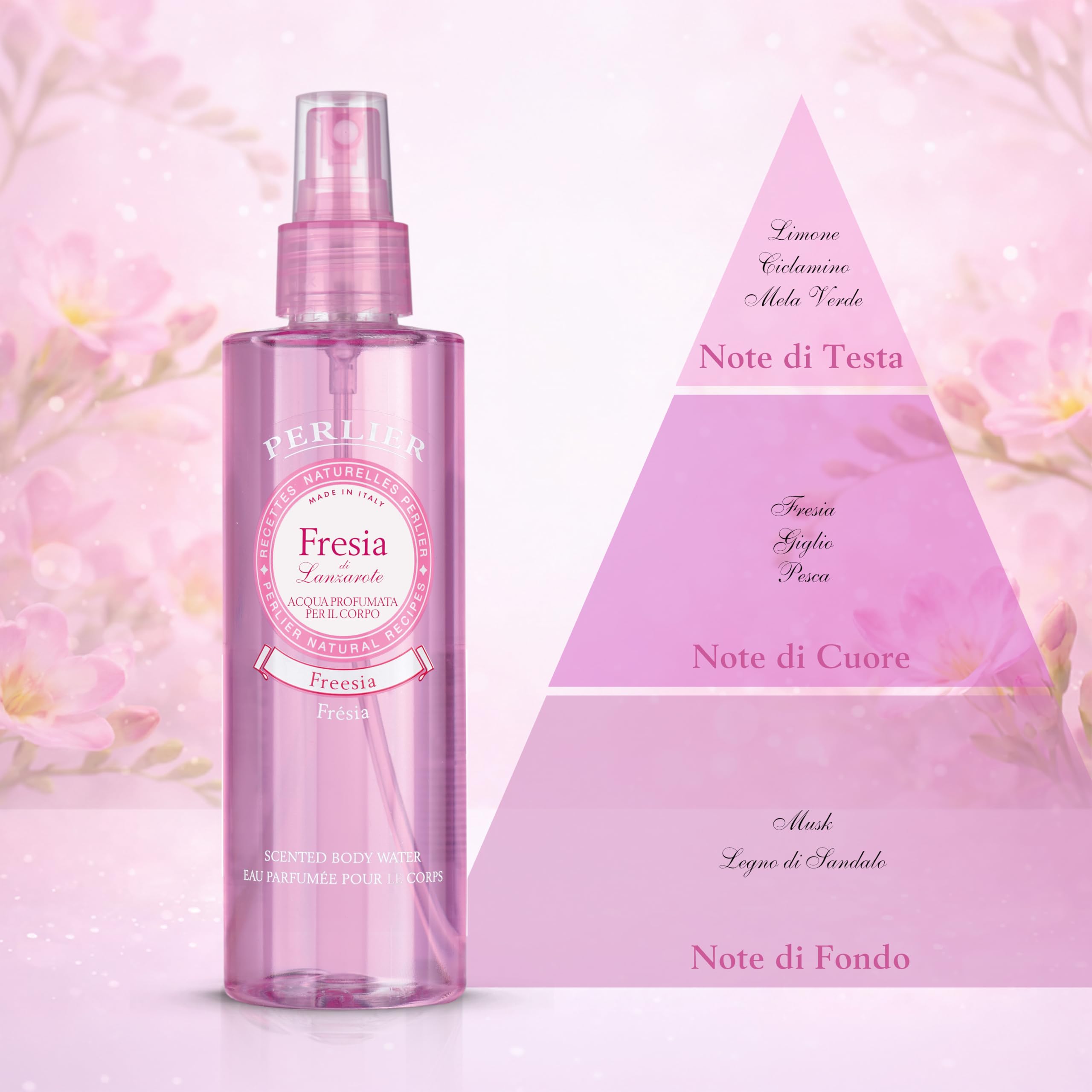 Perlier Acqua Profumata Corpo Fresia di Lanzarote, Acqua Corpo, Fragranza Floreale Delicata e Femminile, Profumo Donna Delicato per Uso Quotidiano, 200 ml