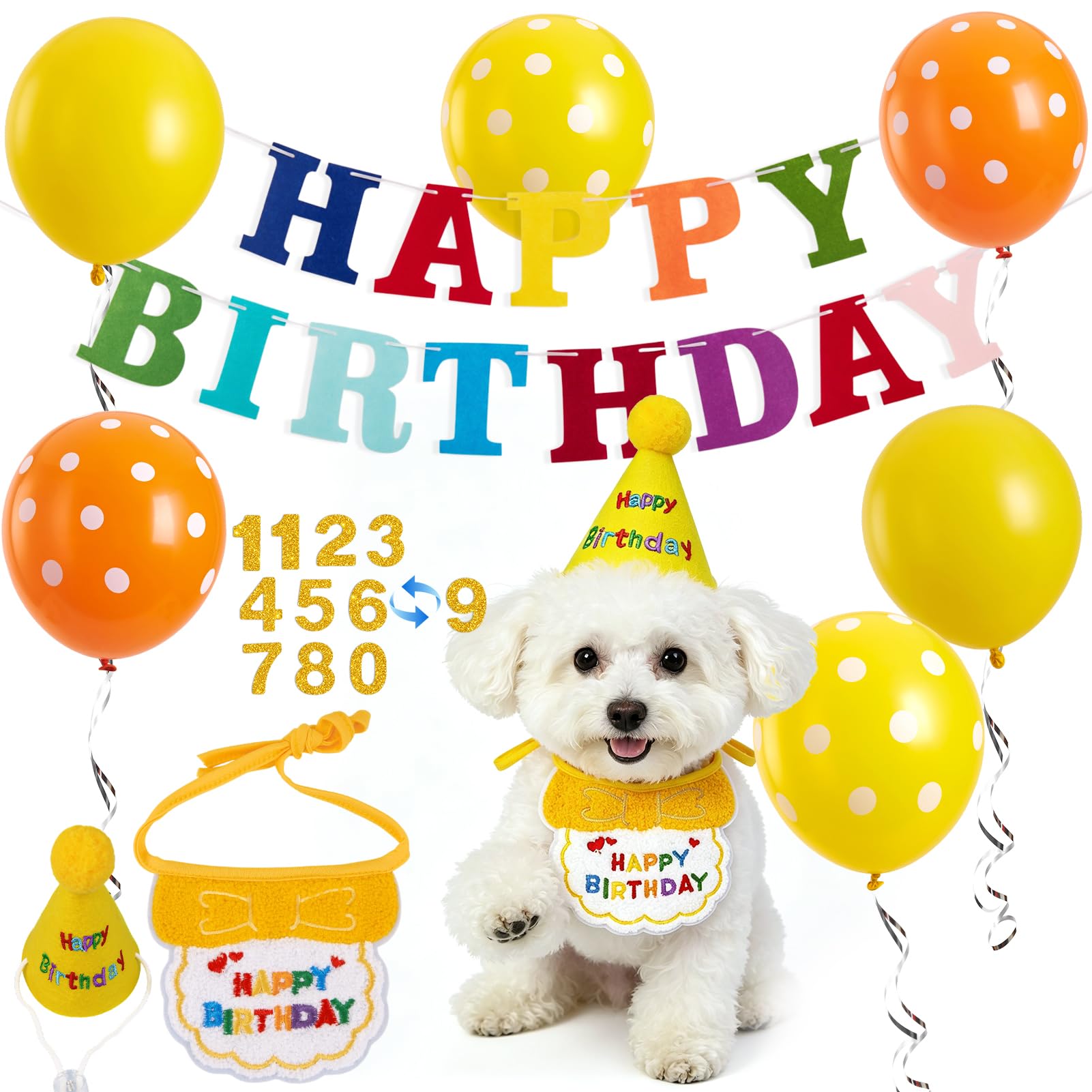 12 PCS Dog Birthday Decorations Bandana Set with Party Supplies Kit Yellow