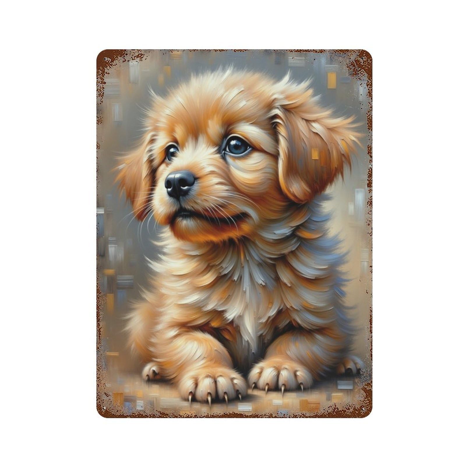 Garage Style Golden Retriever Puppy Distressed Metal Wall Sign 15.7"x11.8", Farmhouse Wall Decor for Bar And Workshop