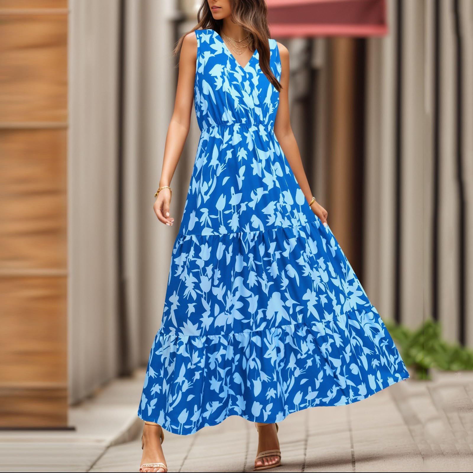Robe Sexy Femme Chic Col V Robe Droite Fluide Manches 3/4 Robe Mi Longue Chemise Tunique Bohème A-Line Robe Volant Sexy Chic Rétro Robe de Plage Cocktail Tendance Robe Ete Femme Mi Longue