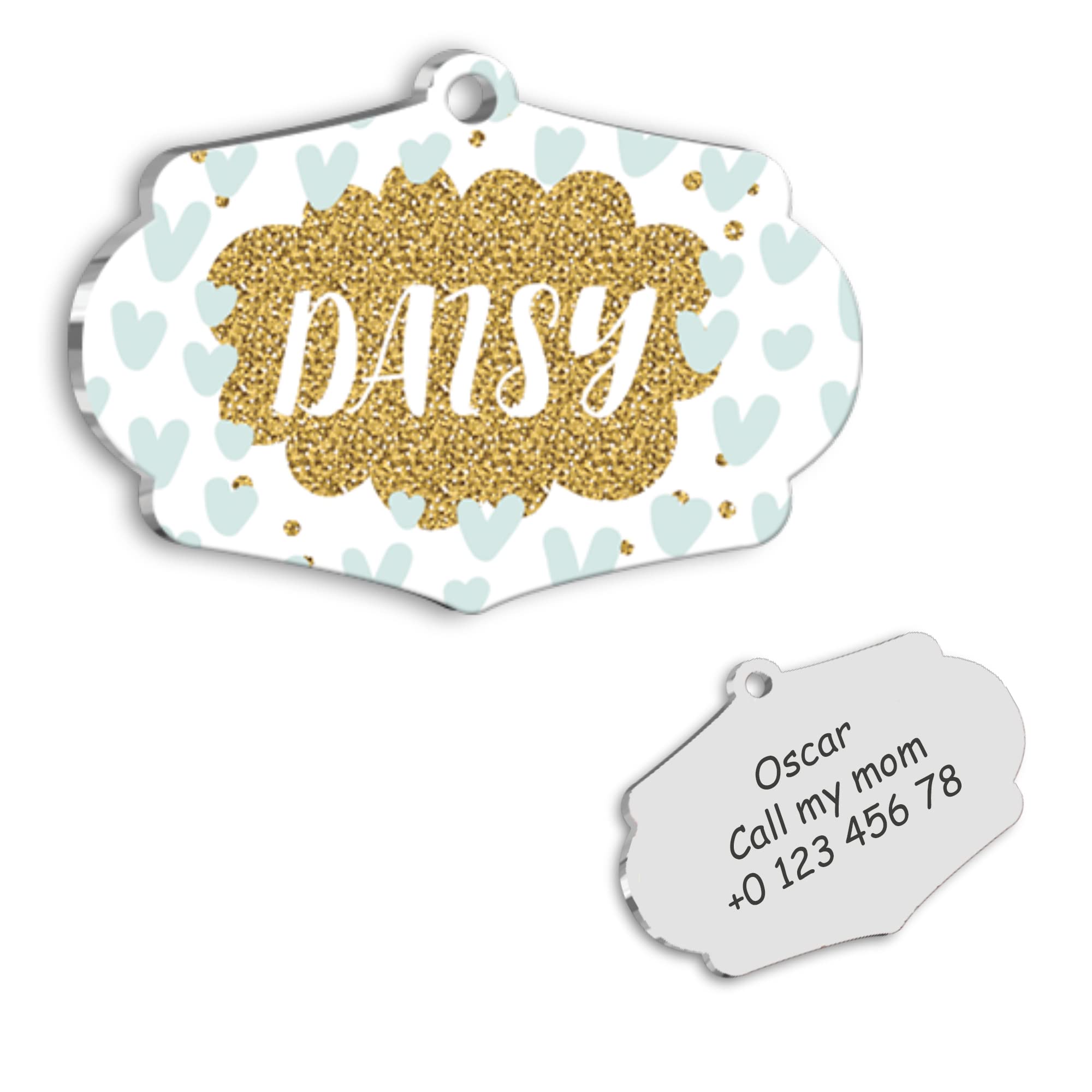 Golden Hearts Personalized Dog Tag - Custom Name Tag - ID Tag for Dog & Cat - Customized Pet Tags - Dog Name Tag - Cat Name Tag - Engraved Dog Tag