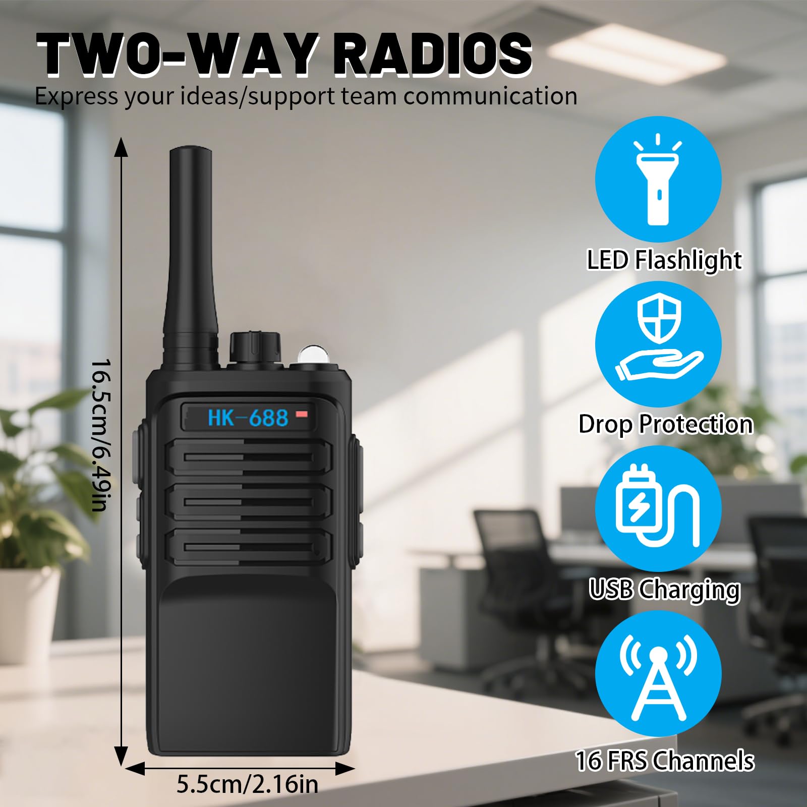 BUKEWIT Walkie Talkies Long Range 3Pcs,Walkie Talkies for Adults Long Range,Rechargeable Two Way Radio,16 Channels Radios with Type-C Cable,Emergency Radio Camping Accessories for Outdoor,Hiking