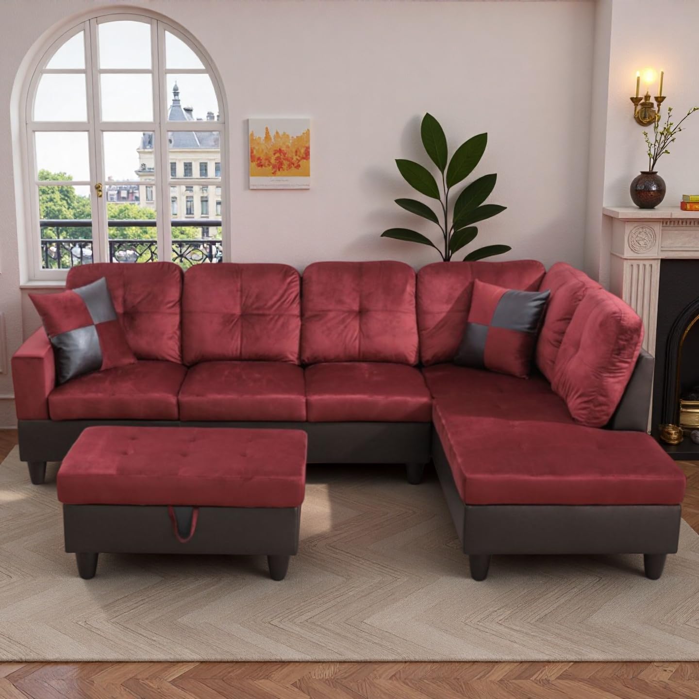 NicBex Red and Black Modular Sectional Couch