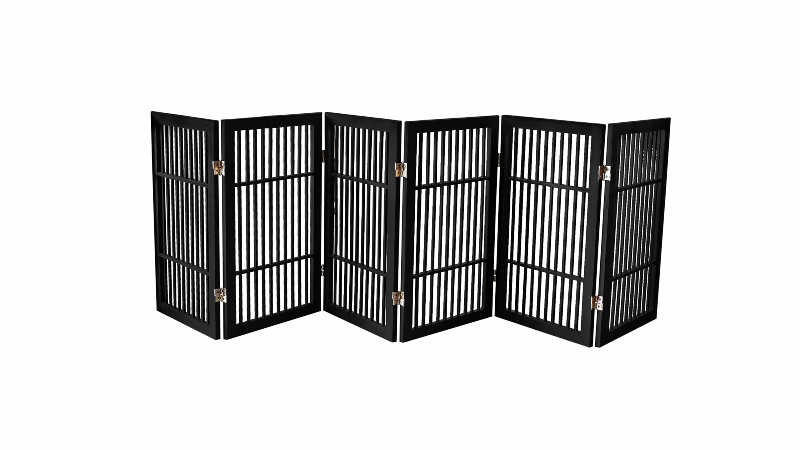 Pet Dog Gate Strong and Durable Freestanding Folding Acacia Hardwood Portable Wooden Fence Indoors or Outdoors by Urnporium (Black Pet Gate, 6 Panel 30" Tall)