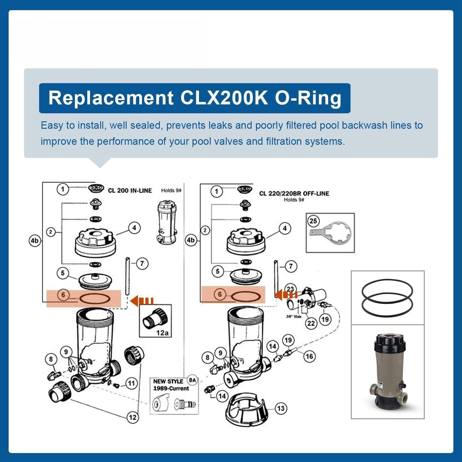 CLX200K - Tapones tóricos para clorador de piscina Hayward CL200/CL220 (2 unidades)