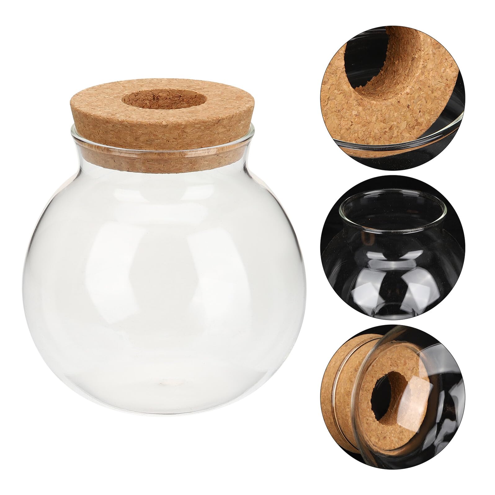Veemoon Terrarium hydroponique en verre - Décoration de table pour culture hydroponique - Petit vase rond avec bouchon de bouteille pour salon, bureau, rebord de fenêtre