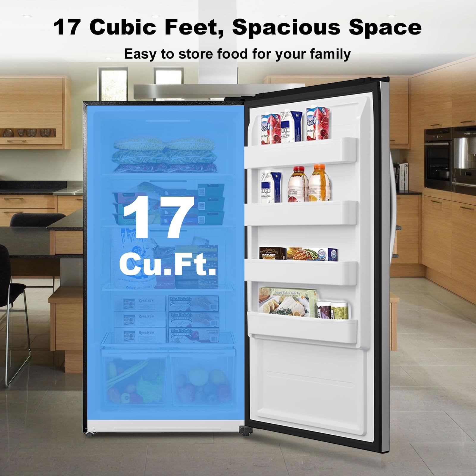 Techomey 17 Cu.Ft Upright Freezer, Stand Up Freezer Frost Free, Convertible Freezer/Refrigerator, Garage Freezer With Single Door, Quick Freeze, Stainless Steel on Fridge.com - View 2