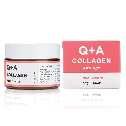 Q+A Collageen Gezichtscrème. Vegetarische crème met zeewier-collageen voor verouderende huid, anti-veroudering, Shea Butter voor ultieme hydratatie. 50g/1.8oz.