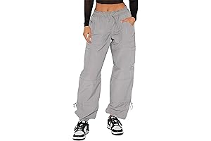 Grey Parachute Y2K Cargo Pants for Women