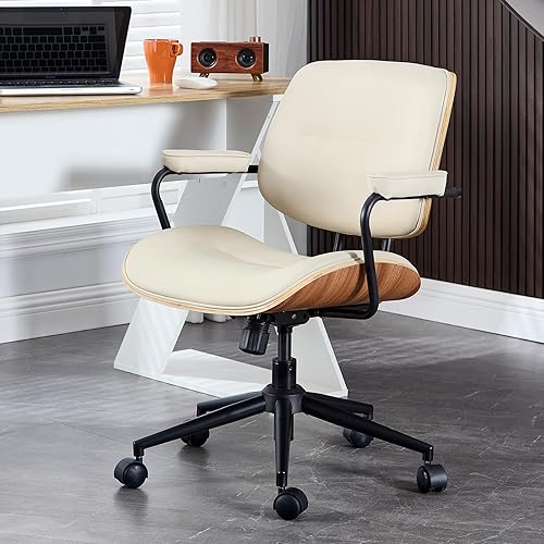 BV Mid Century Modern - Juego de 1 silla de oficina giratoria con reposabrazos y respaldo de nogal, silla de escritorio ajustable para oficina en