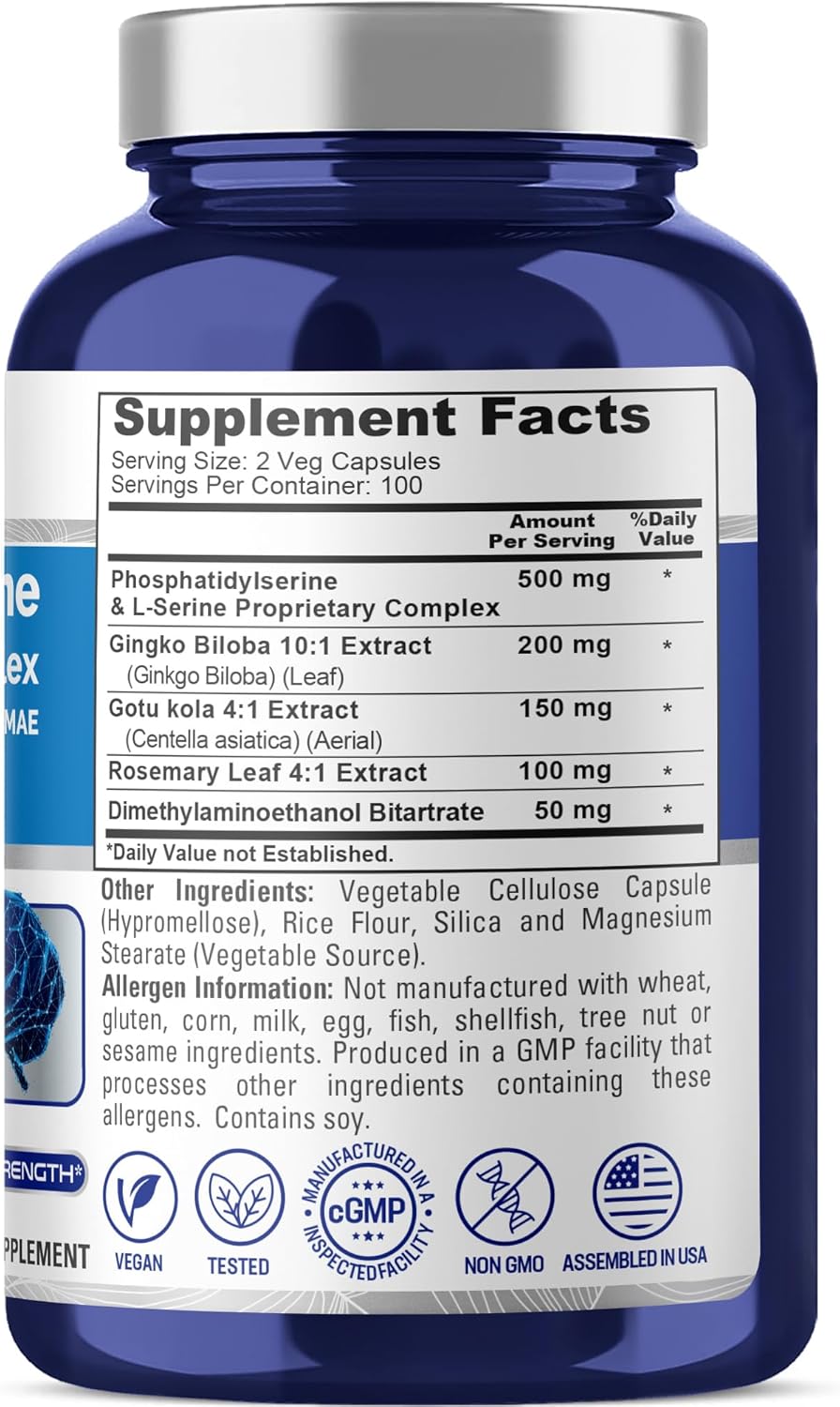 NusaPure Phosphatidylserine Memory Ultimate Complex 1000mg 200 Vegetarian Caps (Vegan, Non-GMO) - Image 2