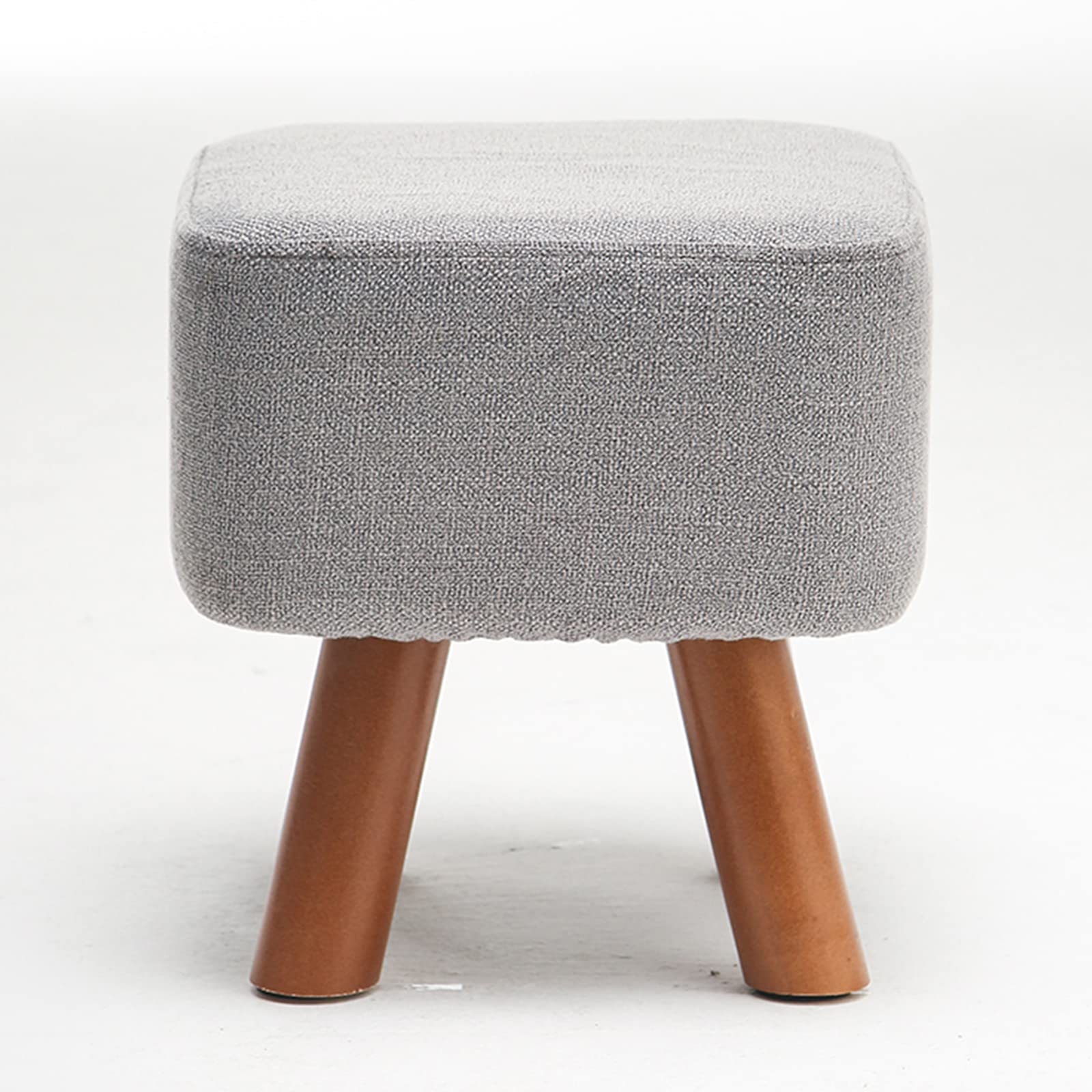 Repose-pieds rond en lin gris 30x30x33 cm avec pieds en pin