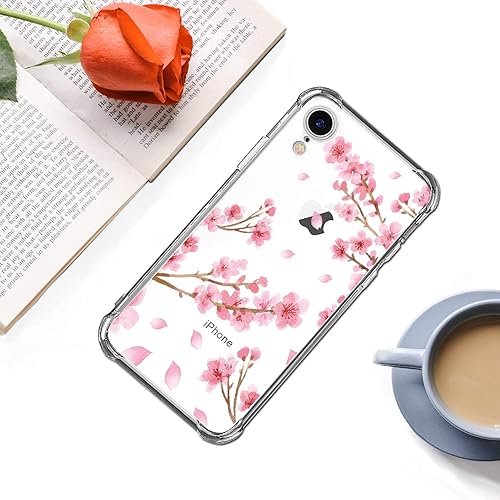 Miniatura 5 de Funda compatible con iPhone Xr, funda trasera floral de flores de cerezo para niñas y mujeres, funda transparente para teléfono Sakura, funda