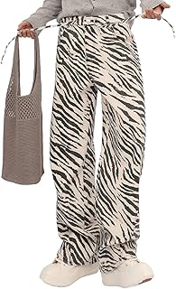 Autumn High Waisted Zebra Print Baggy Wide Leg Pants for Women Trendy St...