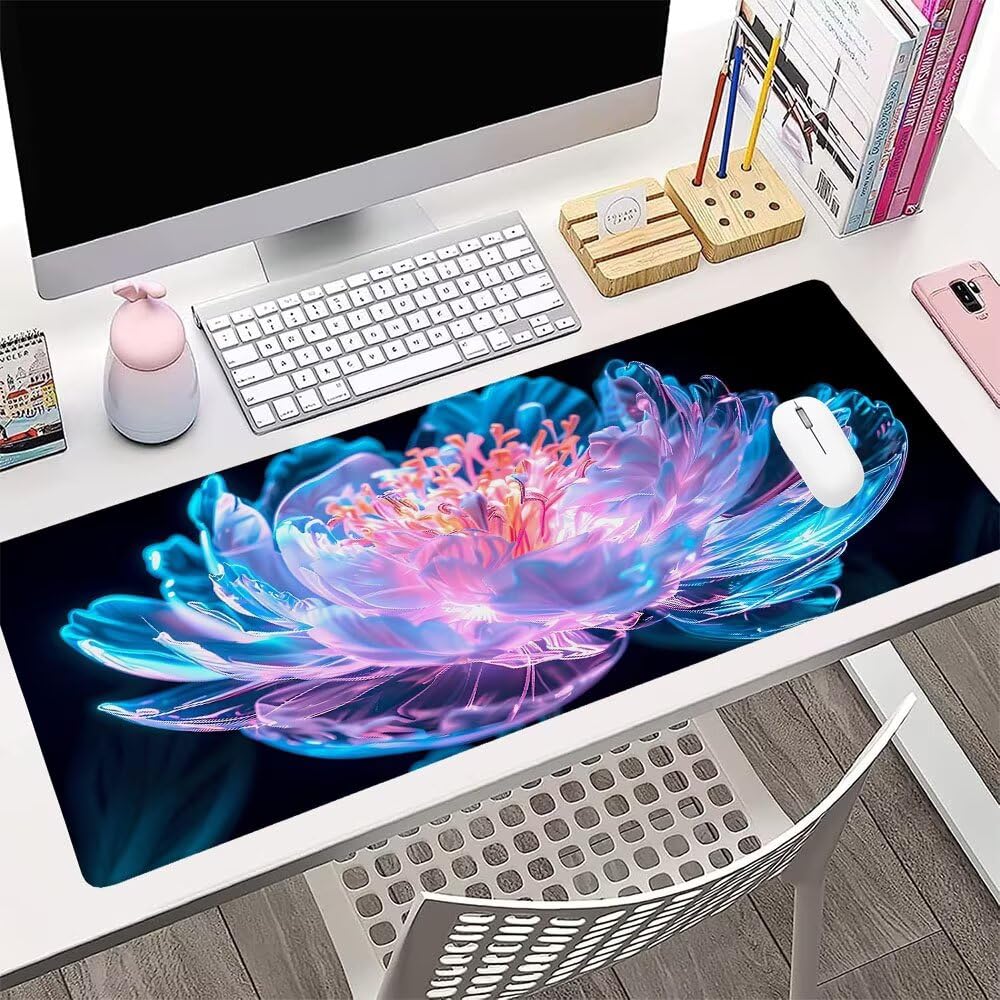 Alfombrilla de Mouse para Juegos, Nero, XXL, Antideslizante, Impermeable, Diseño de Fiore, Extendido, Grande, 1200x600x3mm, para PC, Laptop, Ufficio, Famiglia d-371