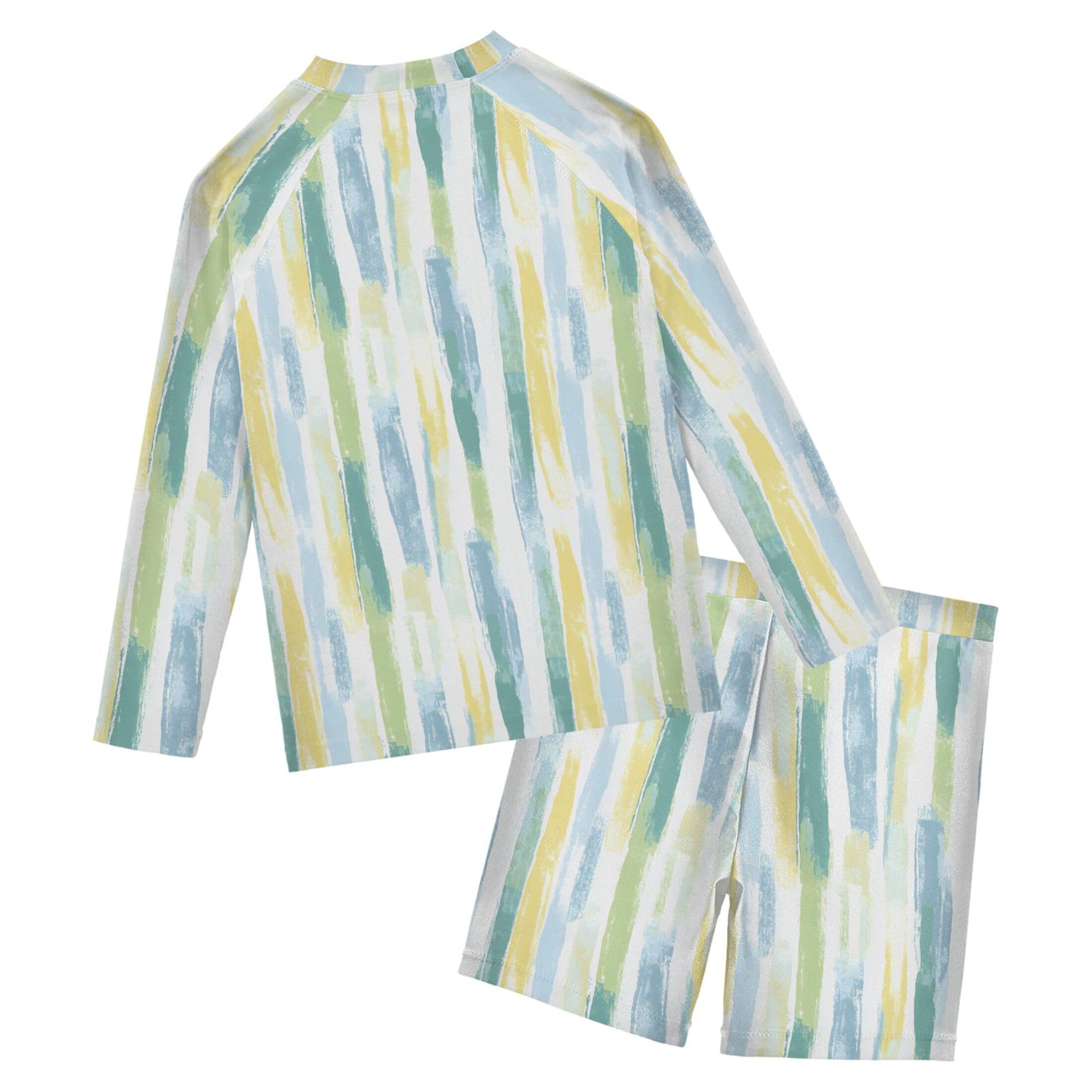 Tie-dye Yellow Green Baby Boys' Toddler Long Sleeved Rashguard Swim Bathing Suit Set B0403511