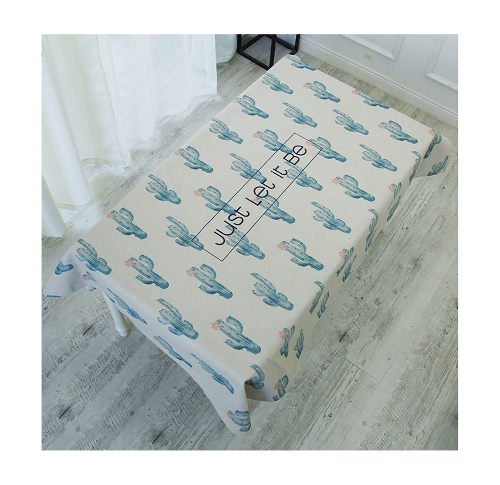 Nappe cactus 110x170cm nappe coton lin rectangulaire beige blanc bleu