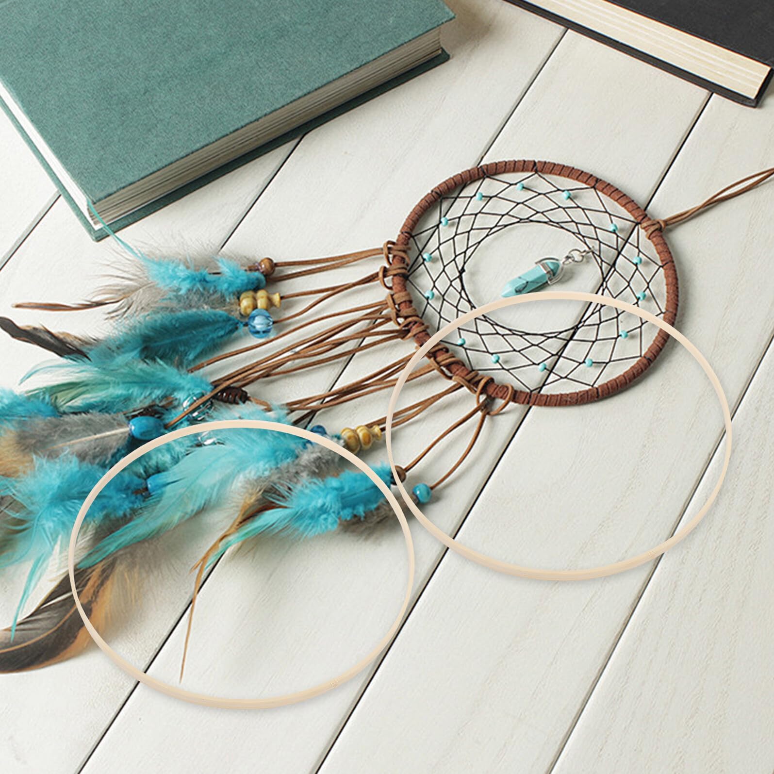 Aros de Macramé de Bambú 40 Cm para Manualidades 10 Piezas Beige Naturales para Decoración DIY Bodas y Hogar