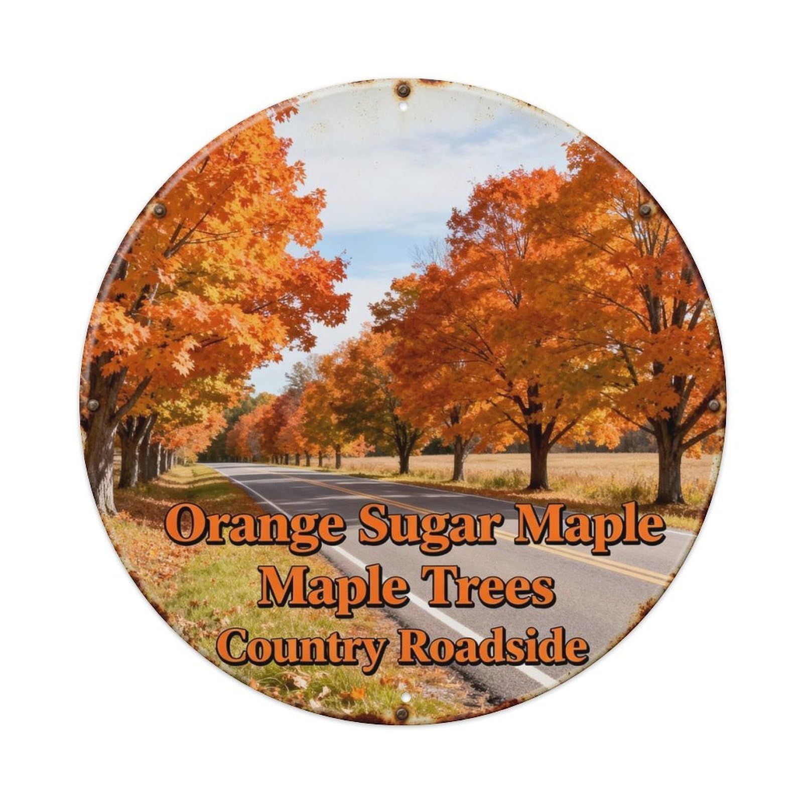 Orange Sugar Maple Trees Country Metal Tin Sign Plaque